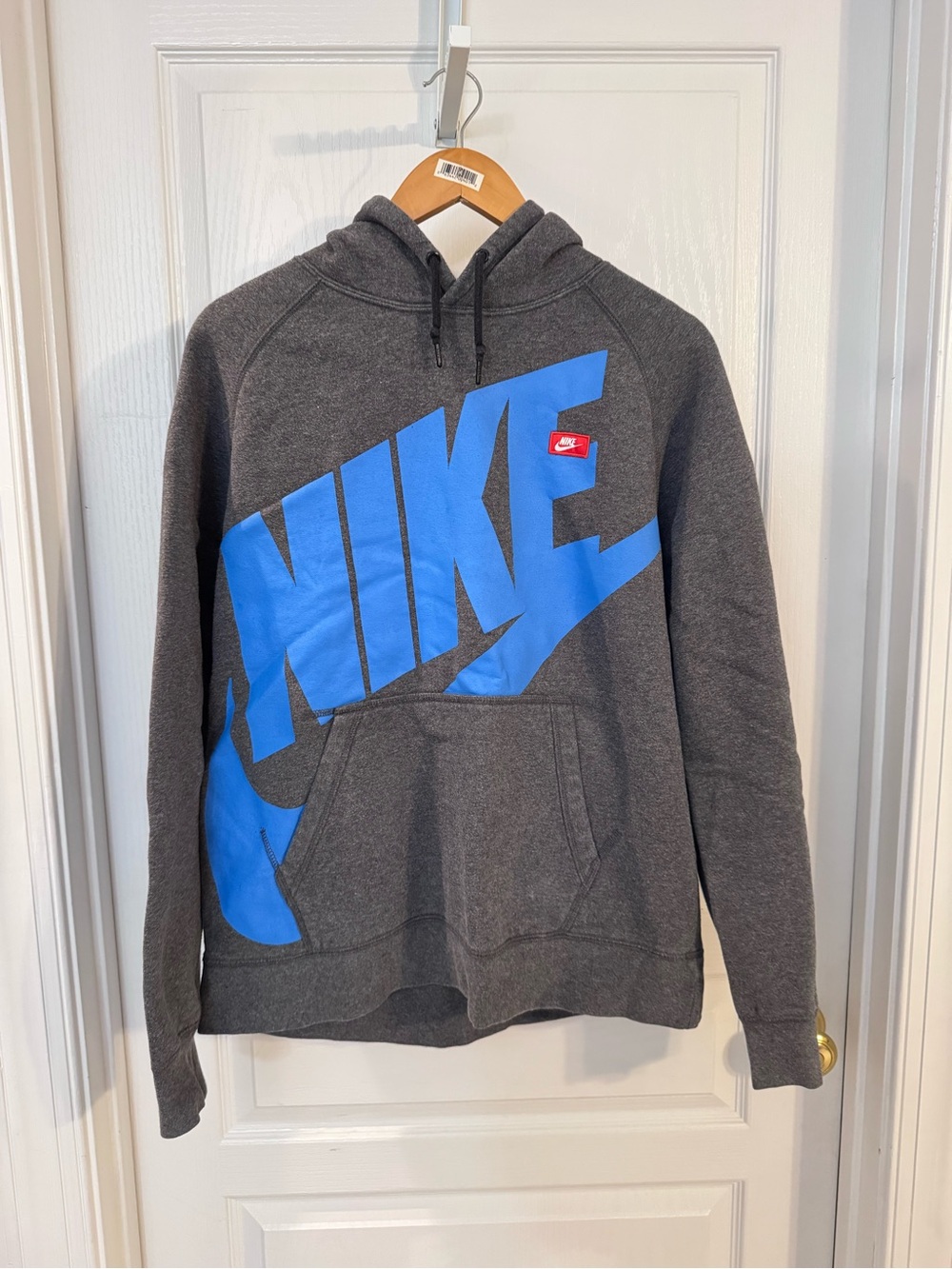 Nike XL Men's Gray Hoodie with Bold Blue Logo